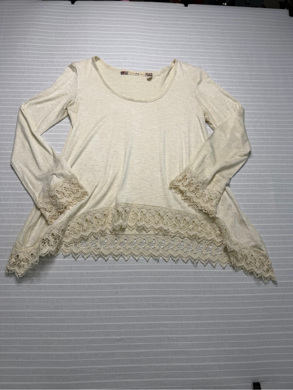 Chelsea & Violet Ivory Lace Boho Top – XS 🤍